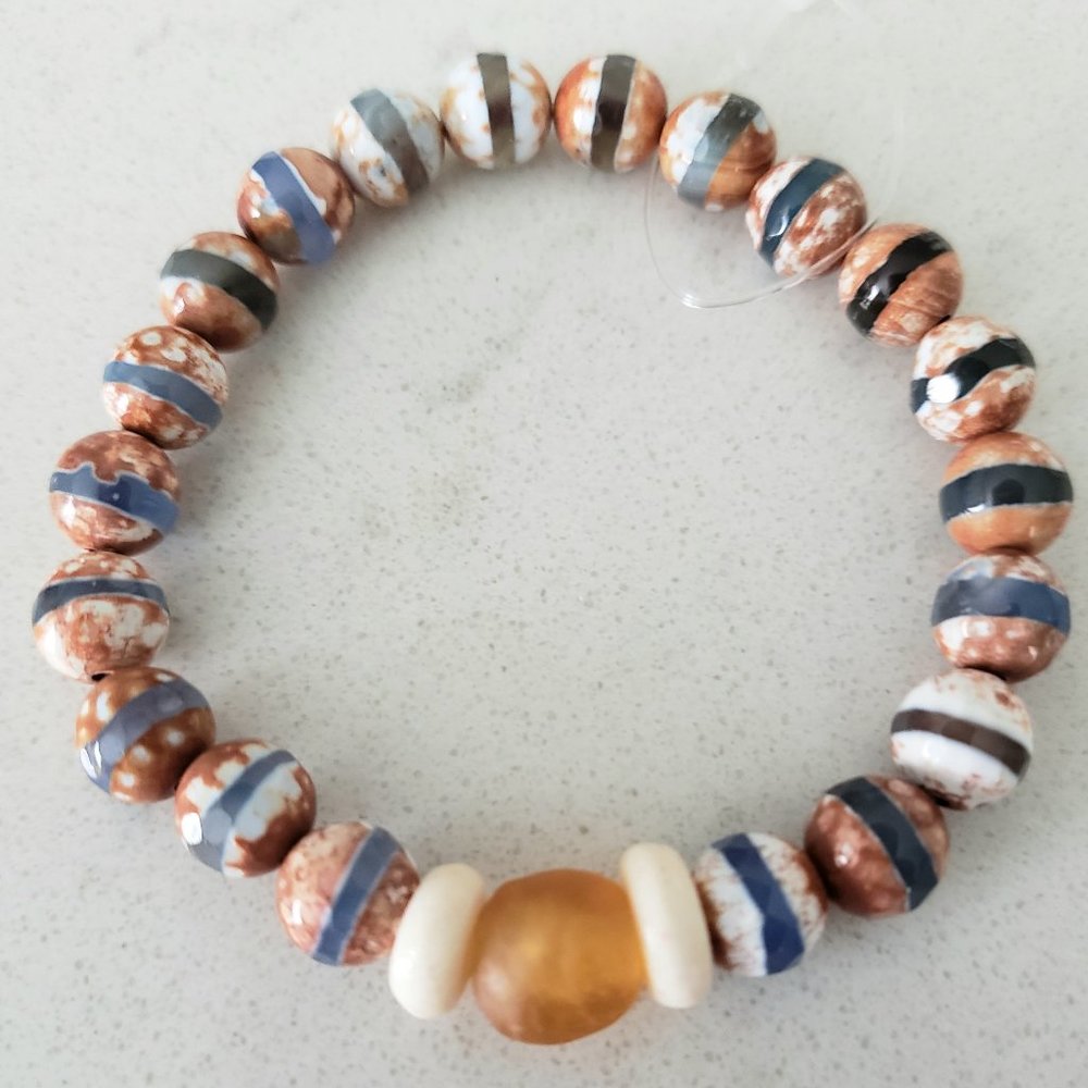 Boho Tibetan Agate Beaded Stretch Bracelet